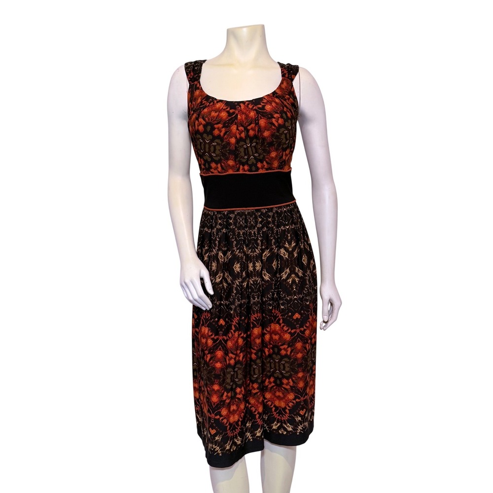 R&M Richards Midi Dress Women 14W Red Black Excellent‎ Empire Waist Ikat Print